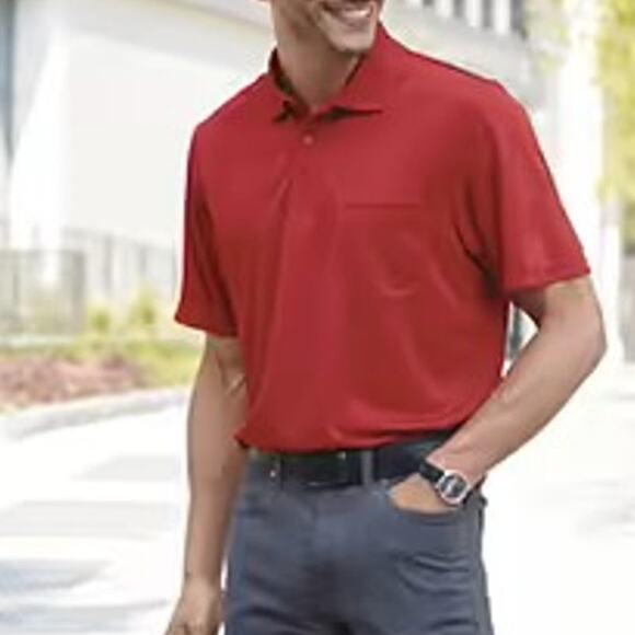 LL Bean Premium Double L Polo Men L TALL Pima Cotton Short-Sleeve w Pocket Red - Picture 1 of 13